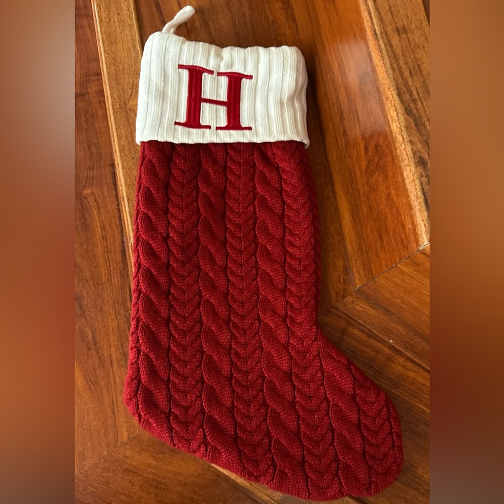 Red Cable Knit Christmas Stockingwith letter H18“ Approx